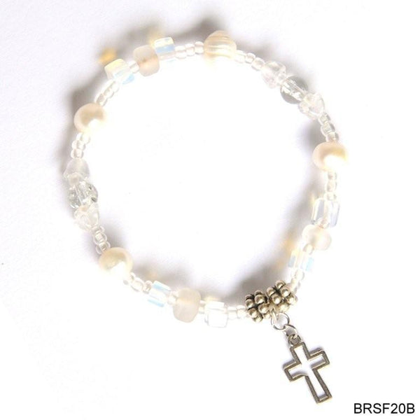 Cream beads with cross bracelet