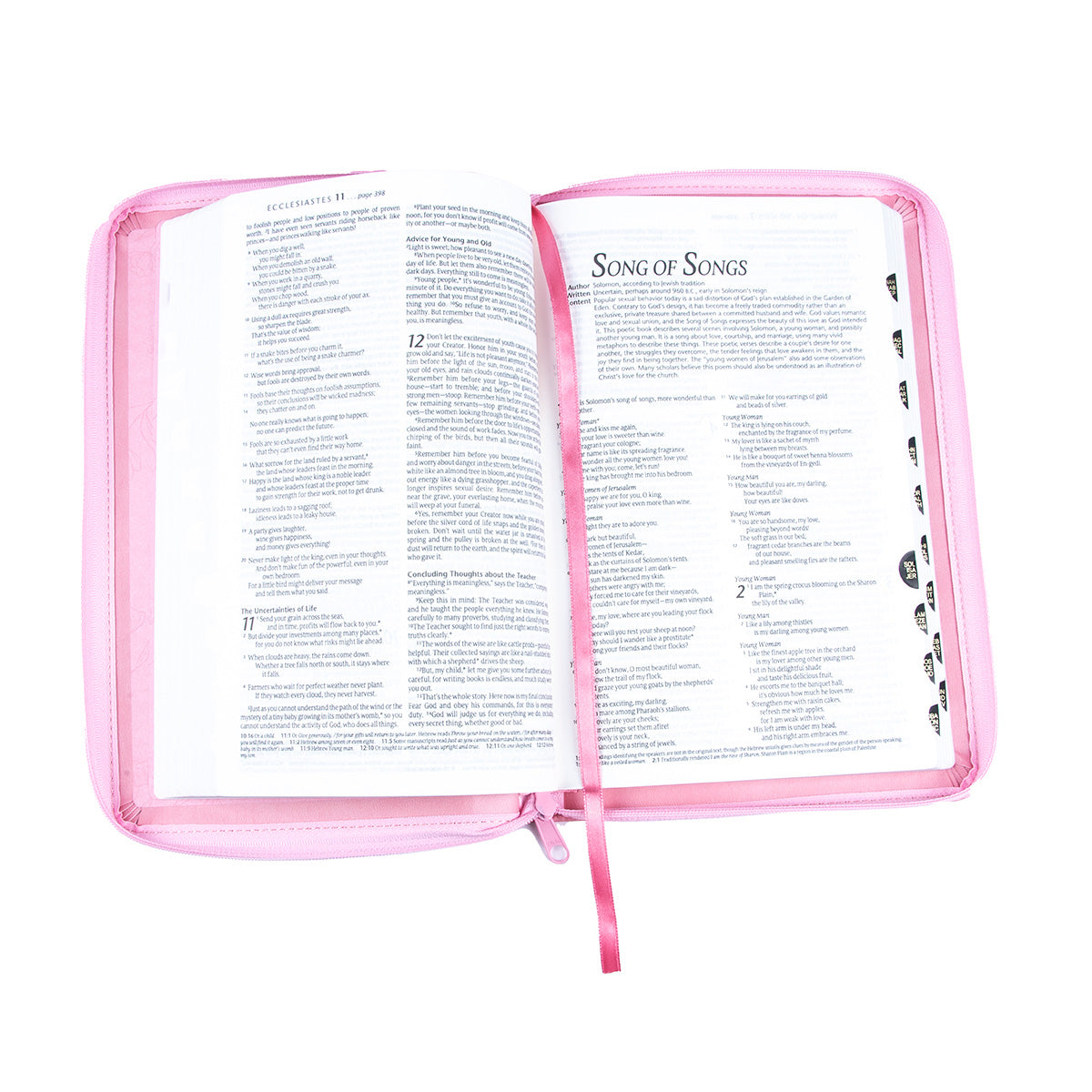 NLT Pink Faux Leather Standard Bible Thumb Indexed With Zip