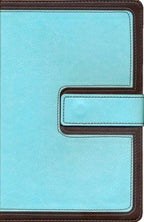 KJV UltraThin Reference Bible, Brown and Blue LeatherTouch with Magnetic Flap, Thumb-Indexed