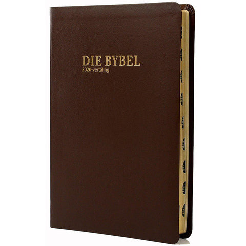 Afrikaans 2020 Bible, Capital letter, medium size, (brown bonded leather cover) Thumb index, gilt-edged)