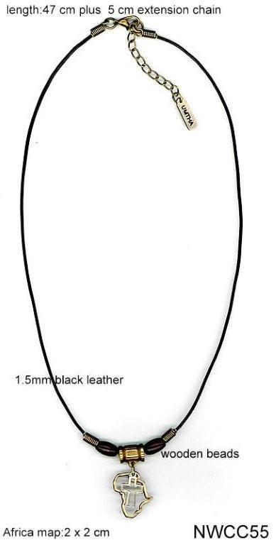 Africa cross on leather Necklace